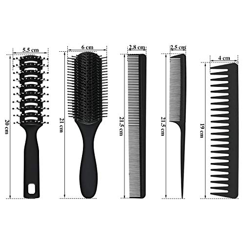 Juego de 5 Piezas Peine y Cepillo de Pelo Cepillo de Cabello de Paleta Cepillo Desenredante Peine de Peinado Negro para Hombres Mujeres Pelo Mojado Seco Rizado y Recto