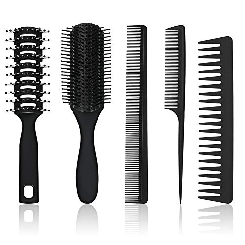 Juego de 5 Piezas Peine y Cepillo de Pelo Cepillo de Cabello de Paleta Cepillo Desenredante Peine de Peinado Negro para Hombres Mujeres Pelo Mojado Seco Rizado y Recto