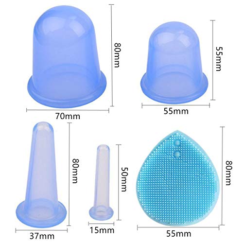 Juego de 5 ventosas de terapia para cara y ojos, juego de tazas de silicona anticelulitis, con cepillo exfoliante para liberación de fascia o alivio natural del dolor