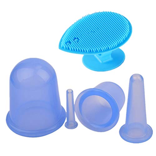 Juego de 5 ventosas de terapia para cara y ojos, juego de tazas de silicona anticelulitis, con cepillo exfoliante para liberación de fascia o alivio natural del dolor