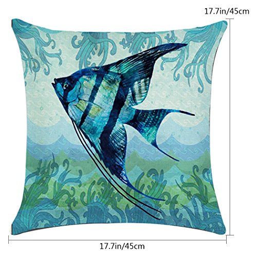 Juego de 6 fundas de almohada de lino y algodón estilo mediterráneo, funda de cojín cuadrada decorativa de 45,7 x 45,7 cm (sólo funda, sin relleno).