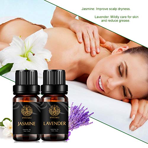 Juego de aceites esenciales de aromaterapia de grado terapéutico - Kit de aceites esenciales de lavanda de jazmín, aceites aromáticos 100% puros para difusor, masaje, humidificador, 2 x 10 ml