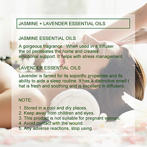 Juego de aceites esenciales de aromaterapia de grado terapéutico - Kit de aceites esenciales de lavanda de jazmín, aceites aromáticos 100% puros para difusor, masaje, humidificador, 2 x 10 ml