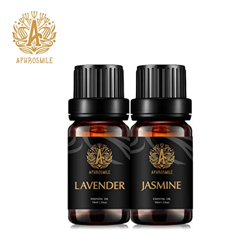 Juego de aceites esenciales de aromaterapia de grado terapéutico - Kit de aceites esenciales de lavanda de jazmín, aceites aromáticos 100% puros para difusor, masaje, humidificador, 2 x 10 ml