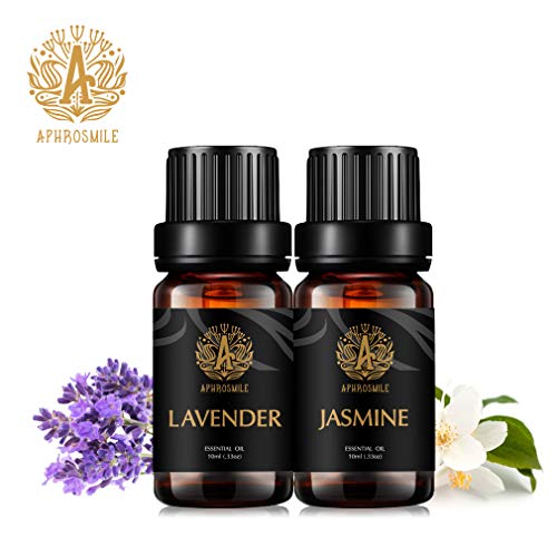 Juego de aceites esenciales de aromaterapia de grado terapéutico - Kit de aceites esenciales de lavanda de jazmín, aceites aromáticos 100% puros para difusor, masaje, humidificador, 2 x 10 ml