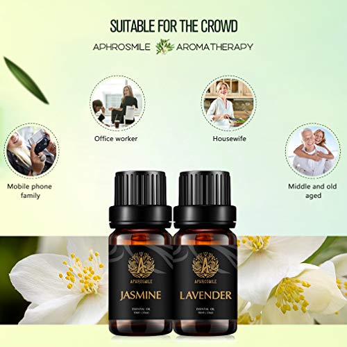 Juego de aceites esenciales de aromaterapia de grado terapéutico - Kit de aceites esenciales de lavanda de jazmín, aceites aromáticos 100% puros para difusor, masaje, humidificador, 2 x 10 ml