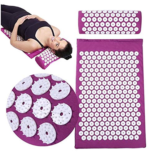 Juego de almohadas para esterillas de acupresión, cojín de masajeador de acupuntura Funda de uñas TPE Plus Algodón Bienestar para aliviar el estrés Relajar los músculos Almacenamiento plegable,Verde