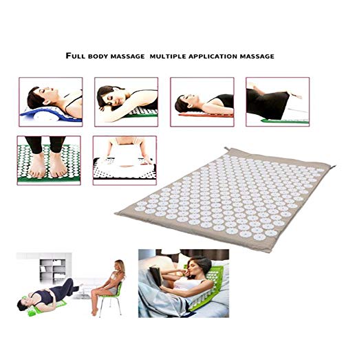 Juego de almohadas para esterillas de acupresión, cojín de masajeador de acupuntura Funda de uñas TPE Plus Algodón Bienestar para aliviar el estrés Relajar los músculos Almacenamiento plegable,Verde