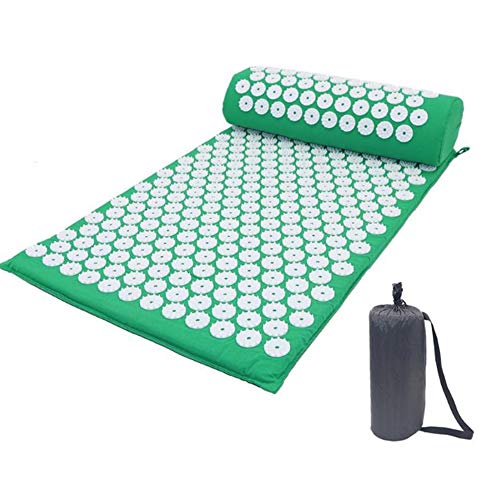 Juego de almohadas para esterillas de acupresión, cojín de masajeador de acupuntura Funda de uñas TPE Plus Algodón Bienestar para aliviar el estrés Relajar los músculos Almacenamiento plegable,Verde