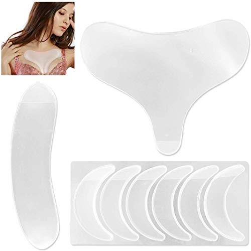 Juego de almohadillas antiarrugas de silicona reutilizables de 8 piezas, incluye parches para el cuello con parche en el cuello y escote para prevenir y eliminar arrugas