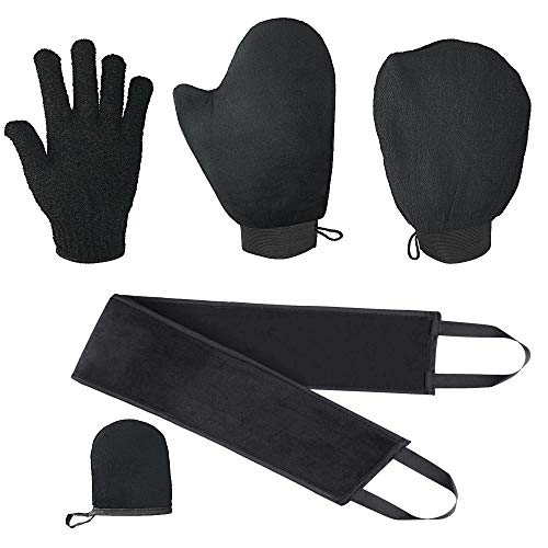 Juego de aplicador autobronceador lar 5 en 1 Juego de aplicador de bronceado con guante exfoliante, guante autobronceador, aplicador de espalda, mini guante facial, loción Tanner Spray Tan