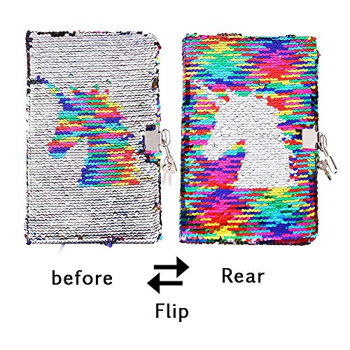 Juego de bolígrafos de gel con diseño de unicornio para cuaderno - Diario secreto con cerradura y lentejuelas reversibles, para escribir libros, festivales, regalo de cumpleaños para niña