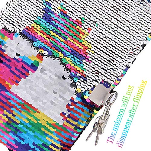 Juego de bolígrafos de gel con diseño de unicornio para cuaderno - Diario secreto con cerradura y lentejuelas reversibles, para escribir libros, festivales, regalo de cumpleaños para niña