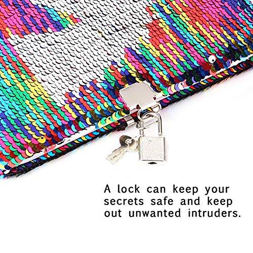 Juego de bolígrafos de gel con diseño de unicornio para cuaderno - Diario secreto con cerradura y lentejuelas reversibles, para escribir libros, festivales, regalo de cumpleaños para niña