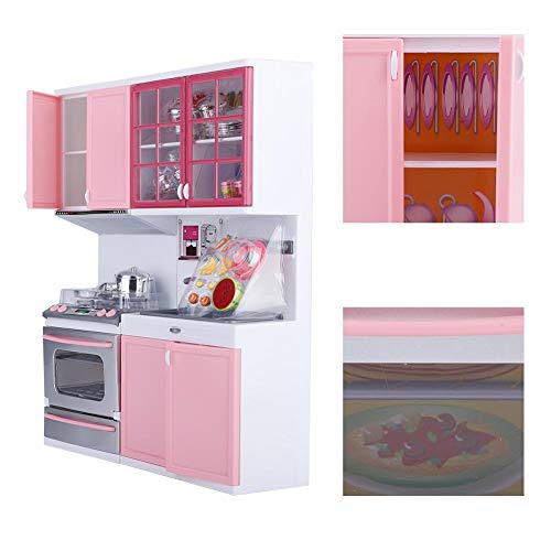 Juego de cocina de juguete, mini rosa moderno juego de cocina juego de roles juego de utensilios de cocina, divertido juego de utensilios de cocina