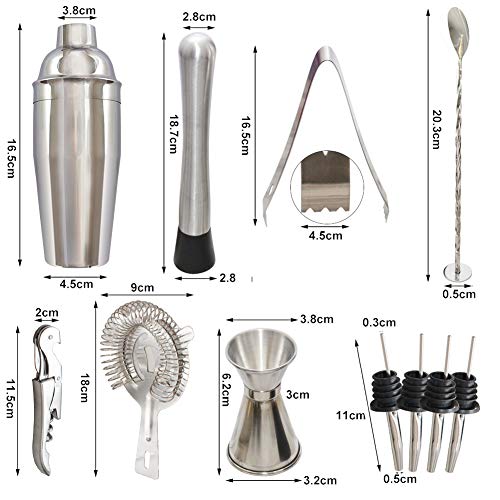 Juego de coctelera Coctelera de 750 ml Juego de herramientas de barra de acero inoxidable Juego de Bartender con soporte de exhibición de madera por AYAOQIANG