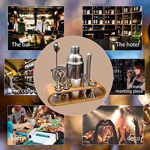 Juego de coctelera Coctelera de 750 ml Juego de herramientas de barra de acero inoxidable Juego de Bartender con soporte de exhibición de madera por AYAOQIANG