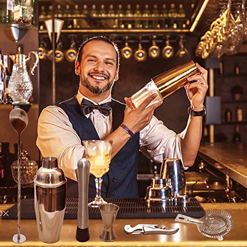 Juego de coctelera Coctelera de 750 ml Juego de herramientas de barra de acero inoxidable Juego de Bartender con soporte de exhibición de madera por AYAOQIANG