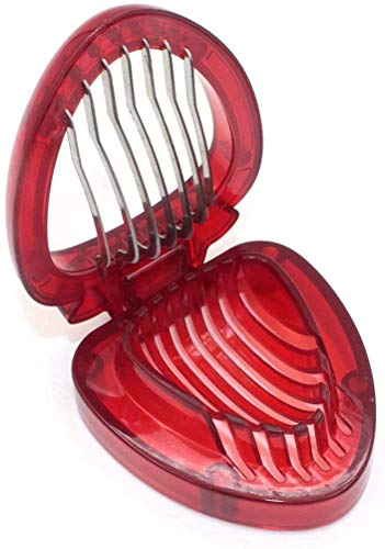 Juego de cortadores de cortador y rebanador de fresas Pitters de cereza Cuchillo portátil Gadget Fruta Vegetal Extractor de tallos de hojas Tallos de tomate Herramientas de frutas (2Pack+Slicer)
