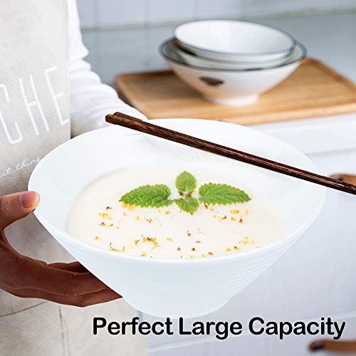 Juego de cuencos para sopa de fideos de porcelana, 2 cuencos grandes de 900 ml, estilo japonés con cucharas y palillos, para Udon, Pho, pasta y cereales y ensalada, platos hechos a mano (900 ml)