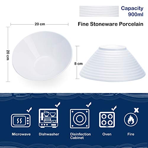 Juego de cuencos para sopa de fideos de porcelana, 2 cuencos grandes de 900 ml, estilo japonés con cucharas y palillos, para Udon, Pho, pasta y cereales y ensalada, platos hechos a mano (900 ml)