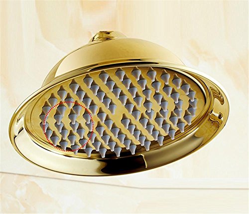 Juego de ducha de oro Cristal de latón expuesto bañera Grifería de la ducha Doble manija de lluvia cabezal de ducha redondo baño de pared de montaje , 2