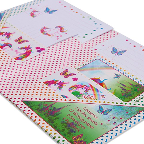 Juego de escritura infantil con unicornio mágico de Lucy Locket - Kit de papelería con papel, sobres y postales para niños