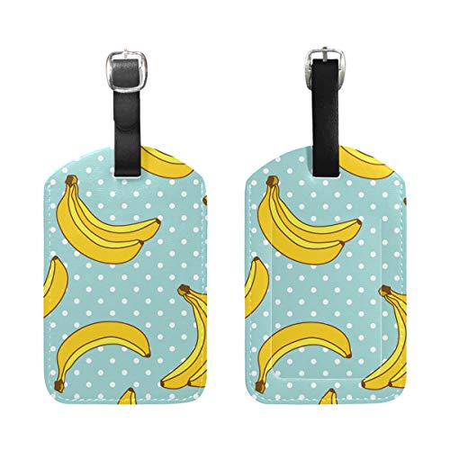 Juego de etiquetas de equipaje con diseño de plátanos dulces con lunares, juego de 1 tarjeta de identificación de viaje para maleta