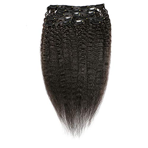 Juego de extensiones de pelo humano, de estilo afro, recto, rizado, con clip, Remy, cabello Malasio, color natural, cabeza completa, con clips, grueso, 120 g, para mujeres de color, 8 unidades