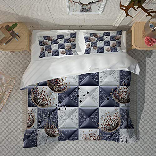 Juego de Funda de Edredón 240x220cm Diente de león Cubo para Cama Matrimonial Impresión 3D con Funda de Almohada a Juego 50 * 75cm de Microfibra Suave y Respirable Juego de Ropa de Cama