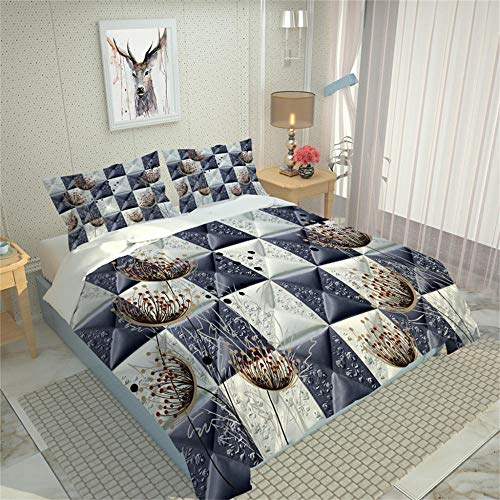 Juego de Funda de Edredón 240x220cm Diente de león Cubo para Cama Matrimonial Impresión 3D con Funda de Almohada a Juego 50 * 75cm de Microfibra Suave y Respirable Juego de Ropa de Cama