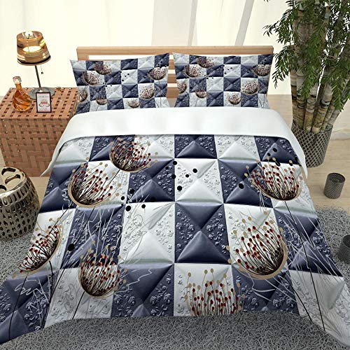 Juego de Funda de Edredón 240x220cm Diente de león Cubo para Cama Matrimonial Impresión 3D con Funda de Almohada a Juego 50 * 75cm de Microfibra Suave y Respirable Juego de Ropa de Cama