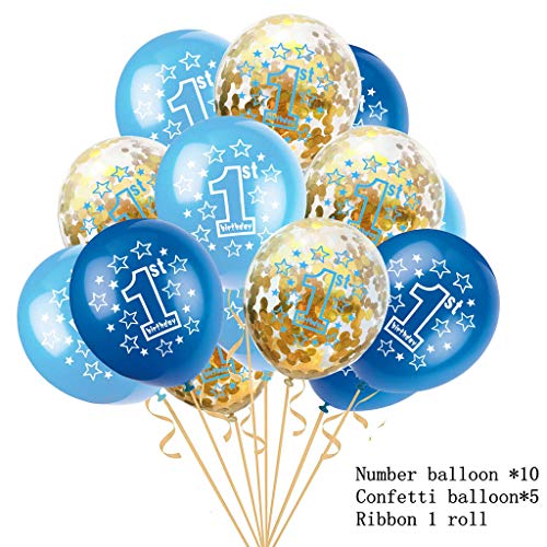 Juego de Globos para Fiesta de Primer cumpleaños para niños Feliz cumpleaños Suministros para niño bebé para niño o niña Cumpleaños Deco Niños Niños 1 año (Azul)