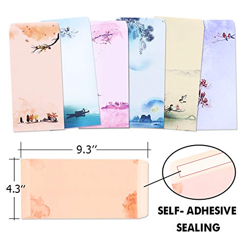 Juego de papelería japonesa de papel para escribir cartas, paquete de 48 papeles y sobres, diseño de pintura de tinta, 48 papeles de papelería + 24 sobres de sellado