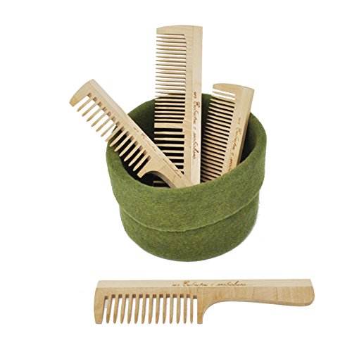 Juego de peines de madera siberianos: 1 demostrador, 1 peine doble, 1 peine pequeño y 1 peine estándar