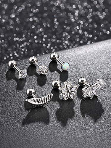 Juego de Pendientes de Barra con Pesas de Acero Inoxidable Aretes de Perno de Bola Piercing de Cartílago Hélice Trago (Color Plateado 3)