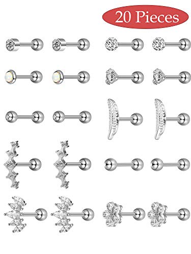 Juego de Pendientes de Barra con Pesas de Acero Inoxidable Aretes de Perno de Bola Piercing de Cartílago Hélice Trago (Color Plateado 3)