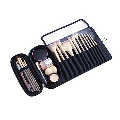 Juego de Pinceles de Maquillaje Bolsa De Cosméticos Bolsa De Cosméticos De Viaje De Señora, Bolsa De Pincel De Maquillaje Conjunto De Viaje De Dos Piezas Bolsa De Acabado Bolsa De Cosméticos, Negro