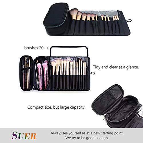 Juego de Pinceles de Maquillaje Bolsa De Cosméticos Bolsa De Cosméticos De Viaje De Señora, Bolsa De Pincel De Maquillaje Conjunto De Viaje De Dos Piezas Bolsa De Acabado Bolsa De Cosméticos, Negro
