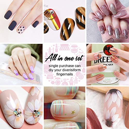 Juego de pinceles para decoración de uñas, diseño de uñas, pinceles de detalles, juego de herramientas de punteado, 15 pinceles + 5 bolígrafos de punteado + 20 rollos de cinta para uñas