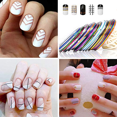 Juego de pinceles para decoración de uñas, diseño de uñas, pinceles de detalles, juego de herramientas de punteado, 15 pinceles + 5 bolígrafos de punteado + 20 rollos de cinta para uñas