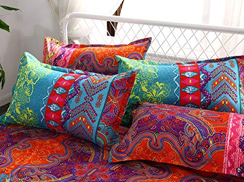Juego de sábanas cómodas y Suaves Juego de Ropa de Cama con Estilo Bohemio, 100% poliéster, antialérgico, Anti decoloración, impresión HD para Todo el Mundo