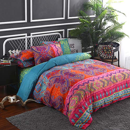 Juego de sábanas cómodas y Suaves Juego de Ropa de Cama con Estilo Bohemio, 100% poliéster, antialérgico, Anti decoloración, impresión HD para Todo el Mundo