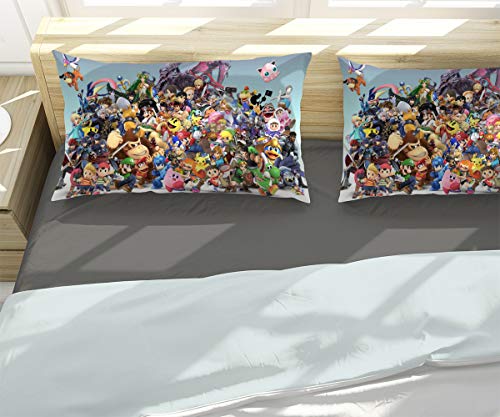 Juego de sábanas de Super Mario Bros, 3 piezas, juego de cama tamaño Queen 3 piezas (1 funda de edredón + 2 fundas de almohada)