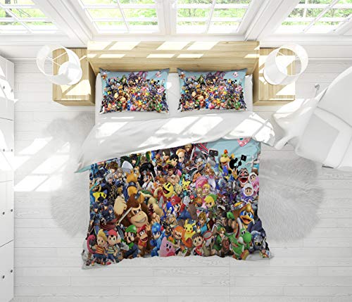 Juego de sábanas de Super Mario Bros, 3 piezas, juego de cama tamaño Queen 3 piezas (1 funda de edredón + 2 fundas de almohada)