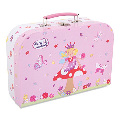Juego de té de juguete de estaño y maletín con motivos de hadas de Lucy Locket - Vajilla infantil de 14 piezas de color rosa