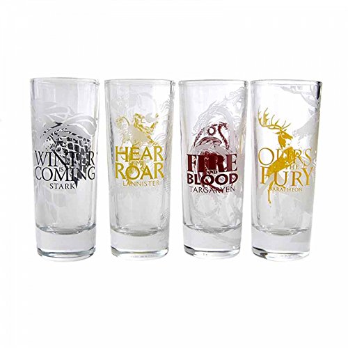 Juego de tronos juego de 4 vasos Stark Targaryen Lannister Baratheon Cresta Shot Glasses 10cl
