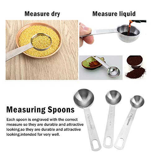 Juegos de Cucharas Medidoras, Taza de Medición, Acero Inoxidable Cucharas Medidoras y Regla de Medición, para Medir Líquidos y Los Ingredientes Secos para Cocina y Hogar
