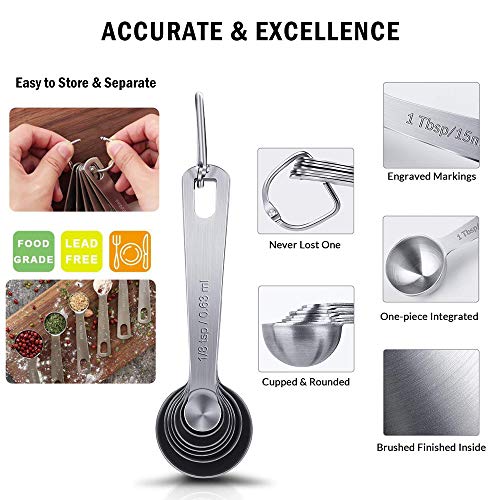 Juegos de Cucharas Medidoras, Taza de Medición, Acero Inoxidable Cucharas Medidoras y Regla de Medición, para Medir Líquidos y Los Ingredientes Secos para Cocina y Hogar