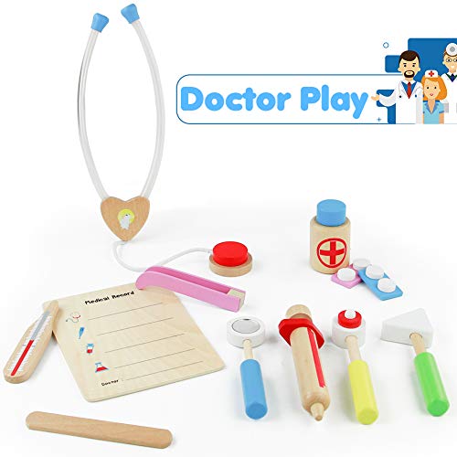 Juegos de Médicos Juguetes de Madera Médicos Set Juego para Niños y Niñas Incluye 12 Accesorios